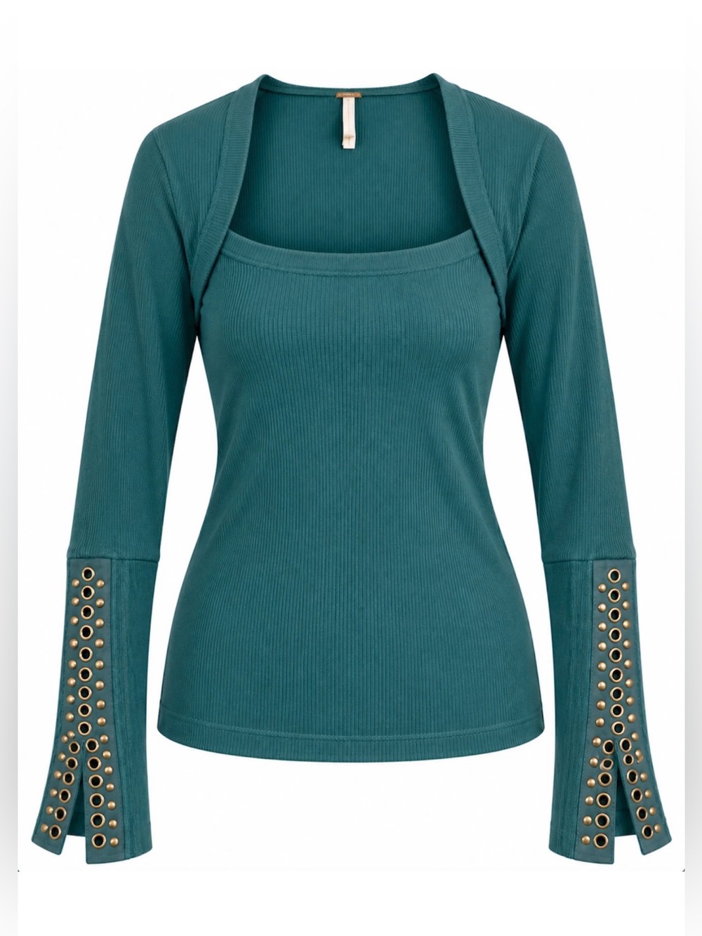 FREE PEOPLE GREEN GABLES A LITTLE UNRULY TOP SHIRT STUDDED TEXTURED KNIT SMALL